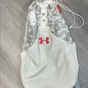 Under Armour White & Gray Digital Camo Drawstring Backpack with Red Logo